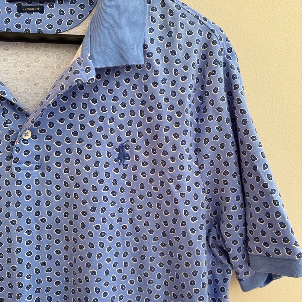 Ralph Lauren Men’s Classic Fit Sz LG Light Blue Patterned Polo Shirt